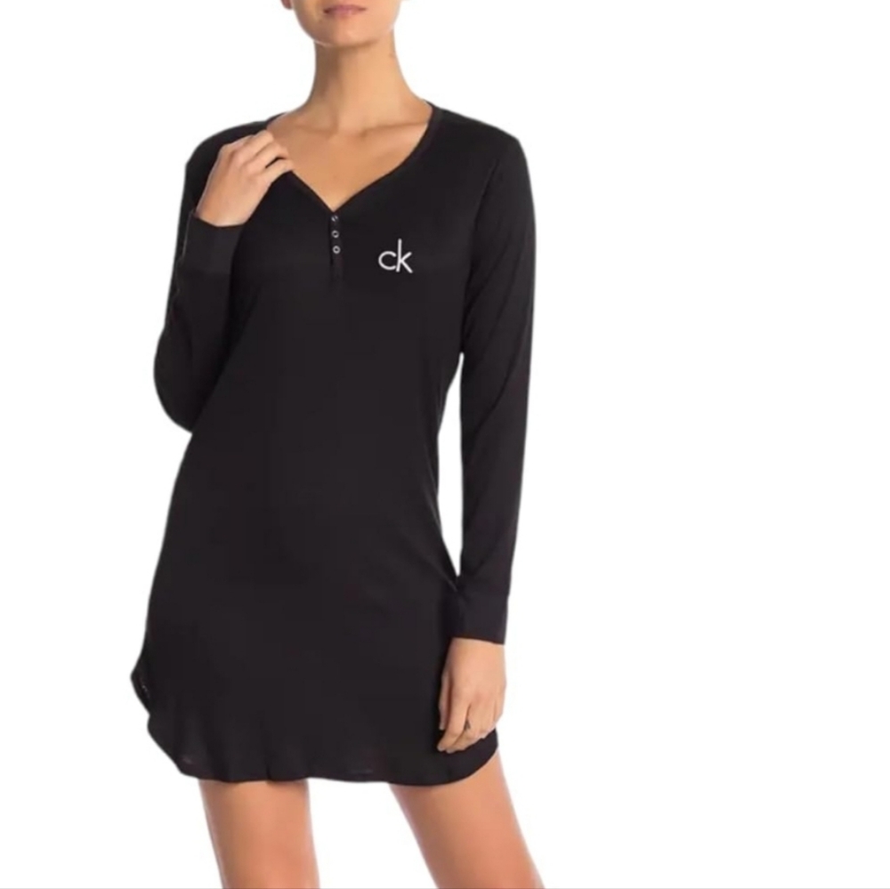 Calvin Klein Black Ribbed Knit Night Shirt Size M